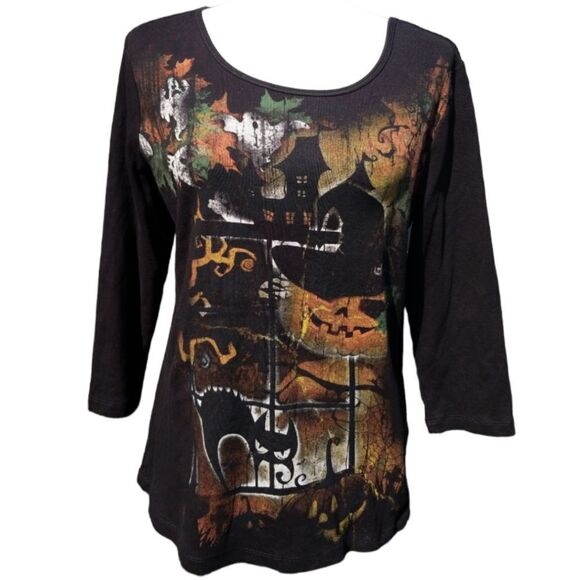 Christopher & Banks Tops - Christopher Banks 3/4 Sleeve Black Fall Halloween Graphic Tee Size Medium